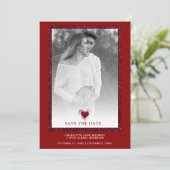赤フレーム輝くミニマリスト写真婚約したハート セーブザデート (スタンド正面)