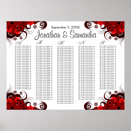 赤フローラと白結婚のテーブル座席表 ポスター (正面)