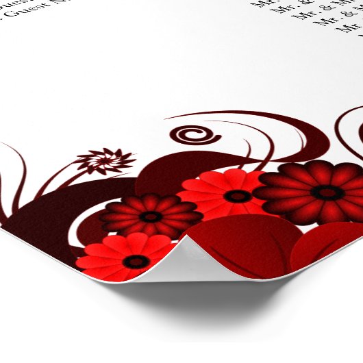 赤フローラと白14の結婚テーブル座席表 ポスター (角)