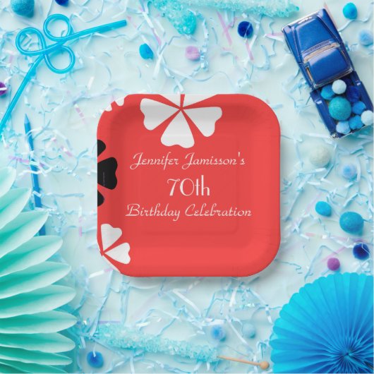 赤フローラの名前70thバースデーパーティーシンプルスクエア ペーパープレート (パーティー)