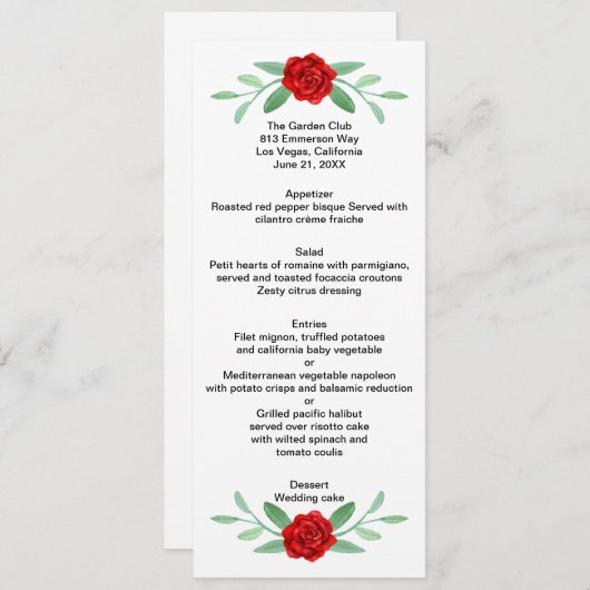 赤フローラの緑結婚の葉のメニューカード (正面/裏面)
