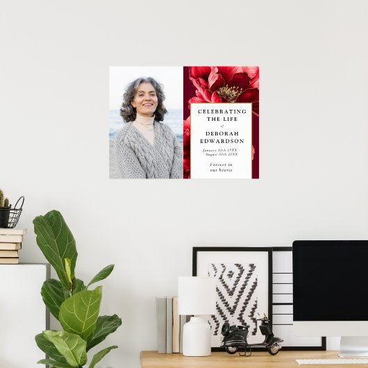 赤フローラの葬儀お祝いの生命写真のサイン ポスター (ホームオフィス)