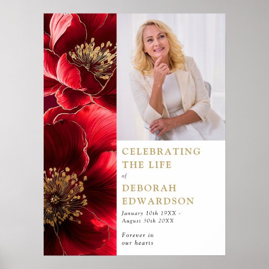 赤フローラの葬儀お祝いの生命写真のサイン ポスター (正面)