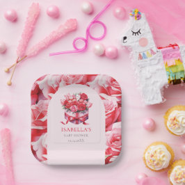 赤フローラアーチ赤ちゃんシャワーパーソナライズされた ペーパープレート