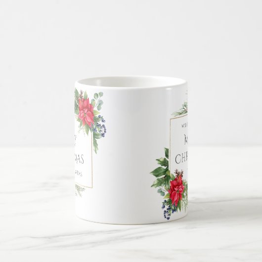 赤フローラウォーターカラークリスマスホリデー コーヒーマグカップ (中央)