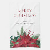 赤フローラエレガントポインセチア・クリスマス キッチンタオル (縦)
