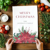 赤フローラエレガントポインセチア・クリスマス キッチンタオル