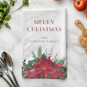赤フローラエレガントポインセチア・クリスマス キッチンタオル