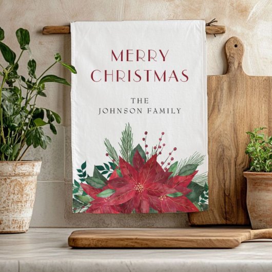 赤フローラエレガントポインセチア・クリスマス キッチンタオル