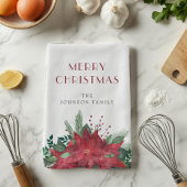 赤フローラエレガントポインセチア・クリスマス キッチンタオル