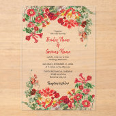 赤フローラガーデンボタニカルフラワー結婚ズ アクリル招待状 (正面)