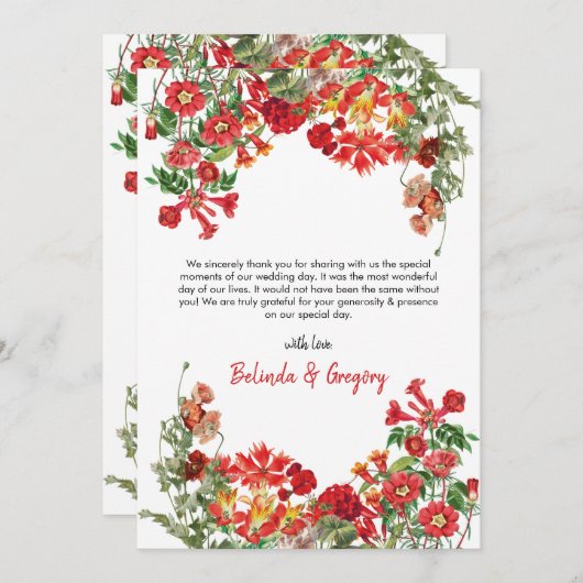 赤フローラガーデンボタニカルフラワー結婚ズ サンキューカード (正面/裏面)