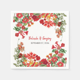 赤フローラガーデンボタニカルフラワー結婚ズ スタンダードカクテルナプキン