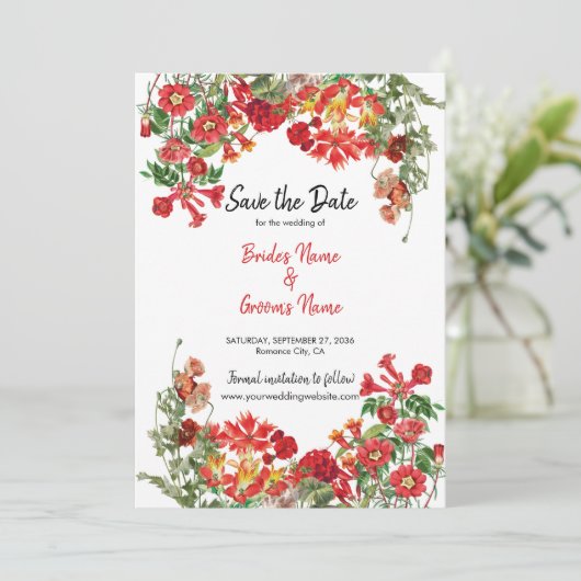 赤フローラガーデンボタニカルフラワー結婚ズ セーブザデート (スタンド正面)