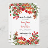 赤フローラガーデンボタニカルフラワー結婚ズ セーブザデート (正面/裏面)