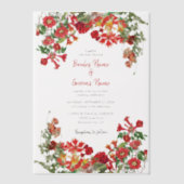 赤フローラガーデンボタニカルフラワー結婚ズ ベラム紙招待状 (正面)