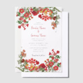 赤フローラガーデンボタニカルフラワー結婚ズ ベラム紙招待状 (オフセット)
