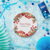 赤フローラガーデンボタニカルフラワー結婚ズ ペーパープレート (パーティー)