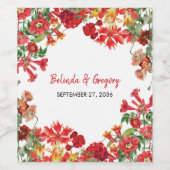 赤フローラガーデンボタニカルフラワー結婚ズ ワインラベル (シングルラベル)