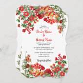 赤フローラガーデンボタニカルフラワー結婚ズ 招待状 (正面/裏面)