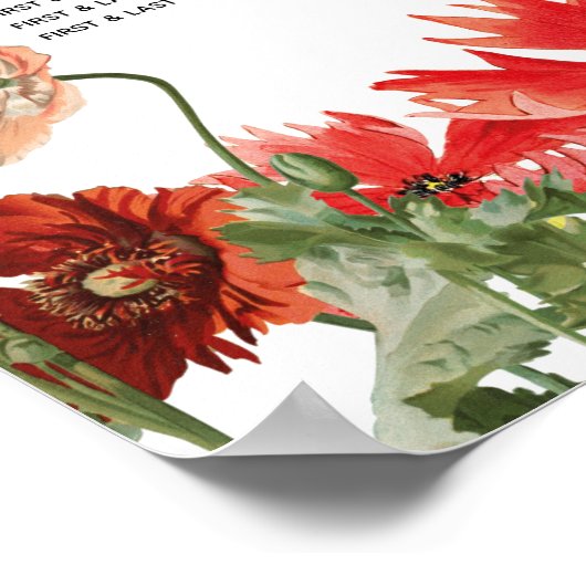 赤フローラガーデン結婚フラワーズシーティングチャート ポスター (角)