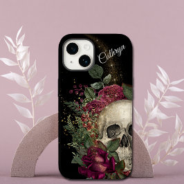 赤フローラグリッタースカル パーソナライズされた Case-Mate iPhone 14ケース