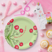 赤フローラグリーン紙プレート ペーパープレート (パーティー)