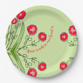 赤フローラグリーン紙プレート ペーパープレート