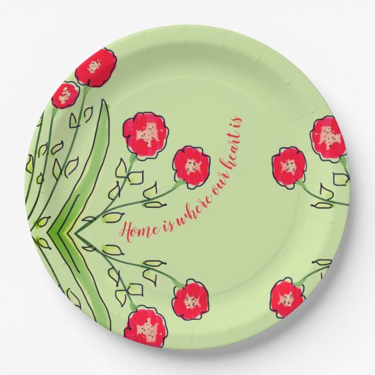 赤フローラグリーン紙プレート ペーパープレート (正面)