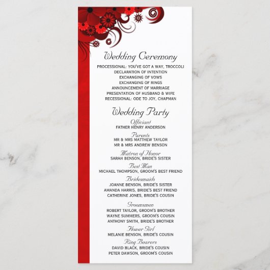 赤フローラゴシック結婚式 プログラムテンプレート プログラム (裏面)