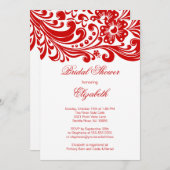 赤フローラスワールブライダルシャワー招待フォーマル 招待状 (正面/裏面)