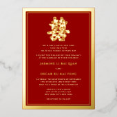 赤フローラダブルモダンハ中国の結婚ネス 箔招待状 (正面)