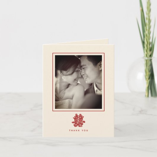 赤フローラダブル中国のハピ結婚ネスの写真 サンキューカード (正面)