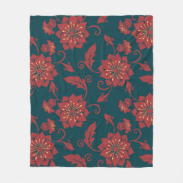 赤フローラダマスクのシームレスなパターン フリースブランケット