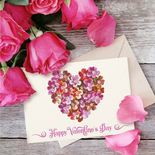 赤フローラハートヴィンテージハッピーバレンタインデー シーズンカード