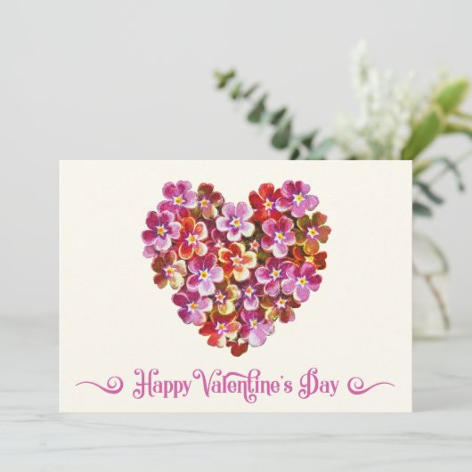 赤フローラハートヴィンテージハッピーバレンタインデー シーズンカード (スタンド正面)