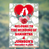 赤フローラハート結婚の歓迎フロスト アクリルサイン (ニュートラル)