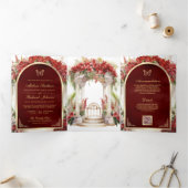 赤フローラバタフライガーデン結婚オールインワン 三つ折り招待状 (内部)