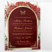 赤フローラバタフライガーデン結婚オールインワン 三つ折り招待状 (内部最初)