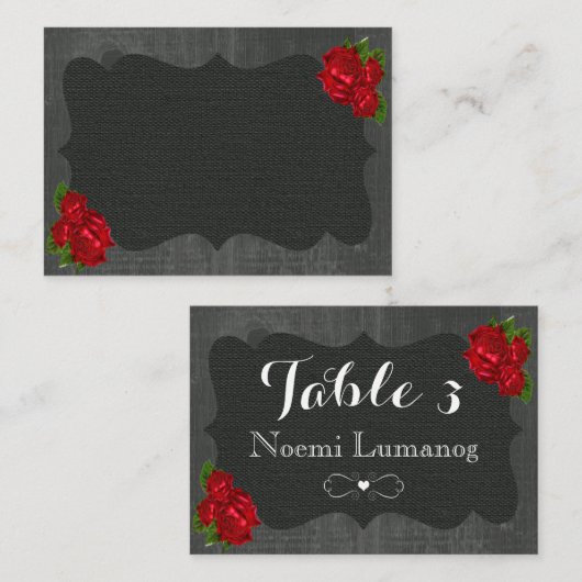 赤フローラバラウッドゴシック結婚ズ座席表 プレイスカード (正面/裏面)