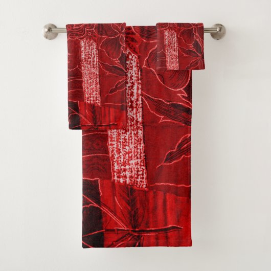 赤フローラパッチワークプリントタオルセット バスタオルセット (インサイチュ)