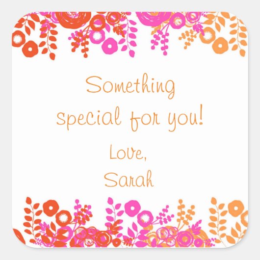 赤フローラパーソナライズされたギフトステッカー スクエアシール (正面)