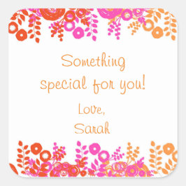 赤フローラパーソナライズされたギフトステッカー スクエアシール