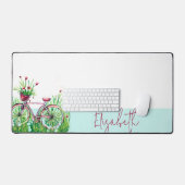 赤フローラパーソナライズされた車 デスクマット (キーボード&マウス)