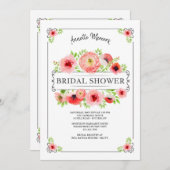 赤フローラブライダルシャワー招待 招待状 (正面/裏面)