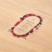 赤フローラブライダルシャワー アクリル招待状 (レイダウン)