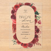 赤フローラブライダルシャワー アクリル招待状 (正面)