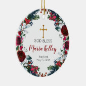 赤フローラブルゴーニュパーソナライズされたーガールバプテスマ セラミックオーナメント (右)