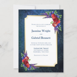 赤フローラブルー結婚ズ 招待状