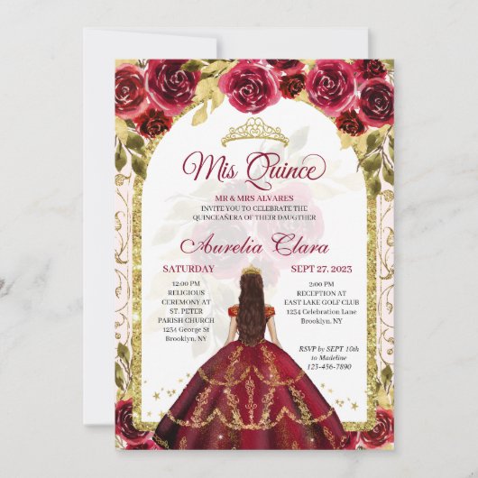 赤フローラプリンセス金ゴールドアーチ写真キンセアニェラ 招待状 (正面)